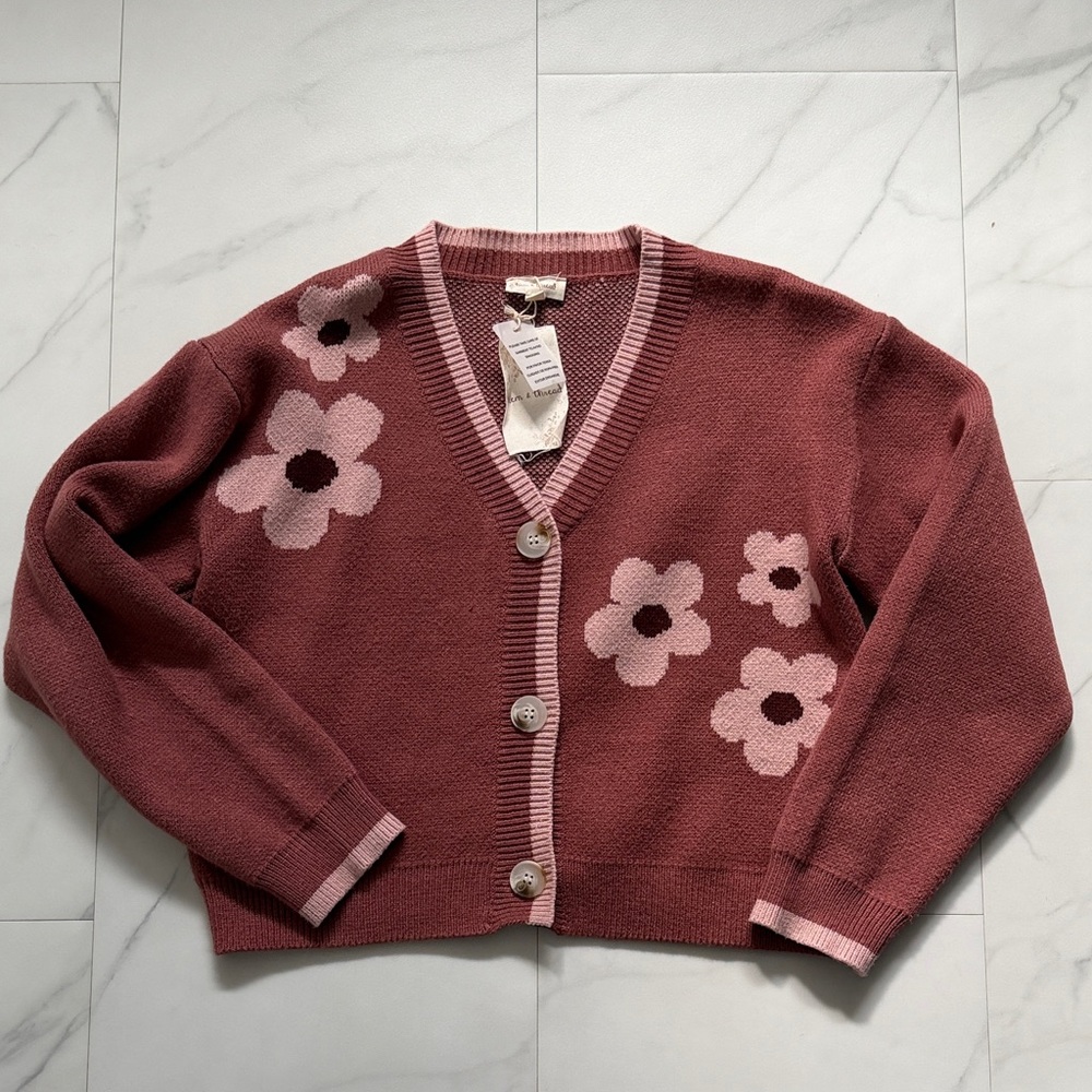 Hem & Thread Floral Cardigan - Mauve and Cream